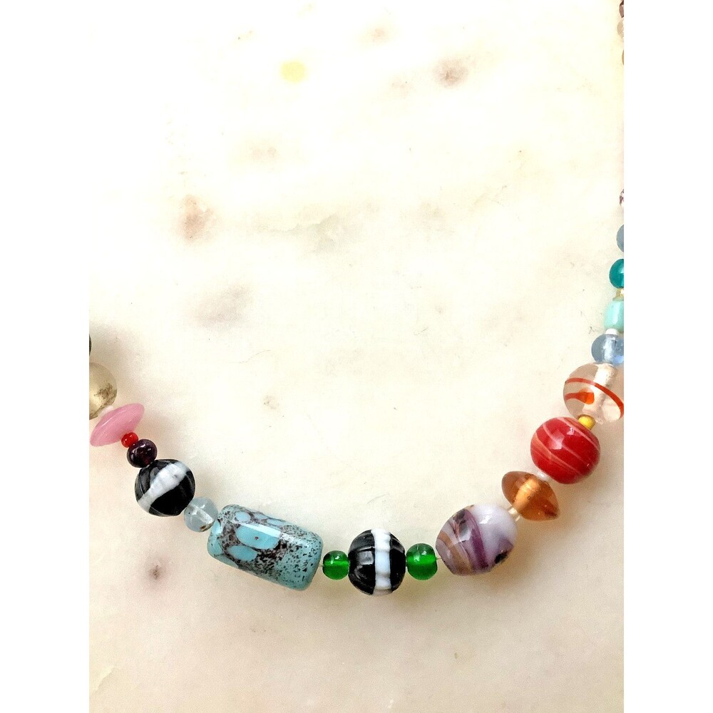 Vintage Beaded Necklace Hand Blown Art Glass Beads Multicolor 17" - Picture 3 of 8
